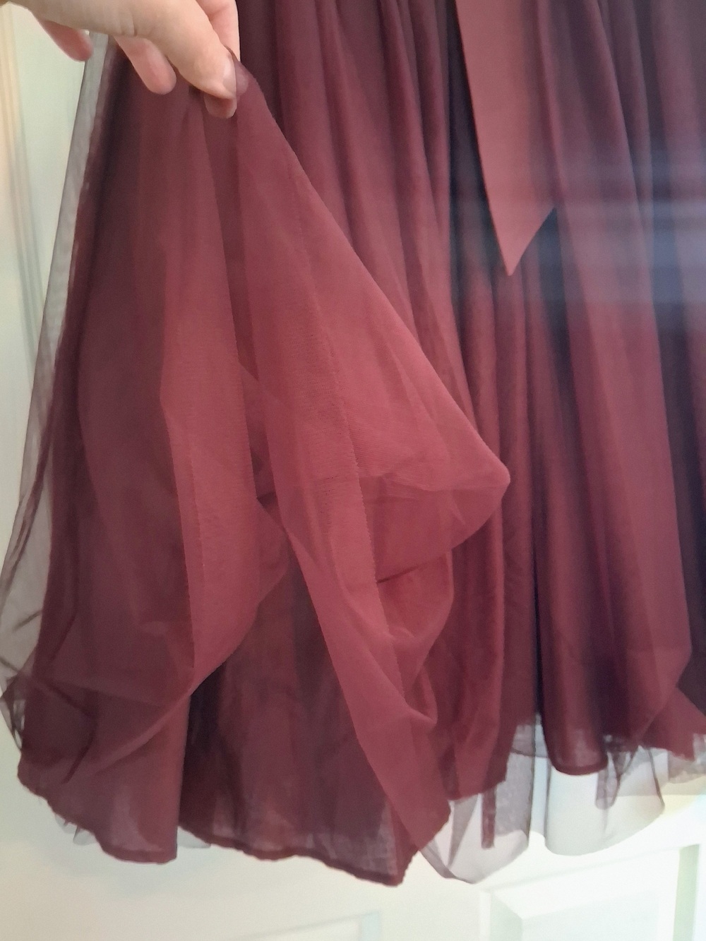 ASOS Burgundy Tulle Midi Skirt Layered Mesh Skater Circle Bow Size 2 - Picture 3 of 6